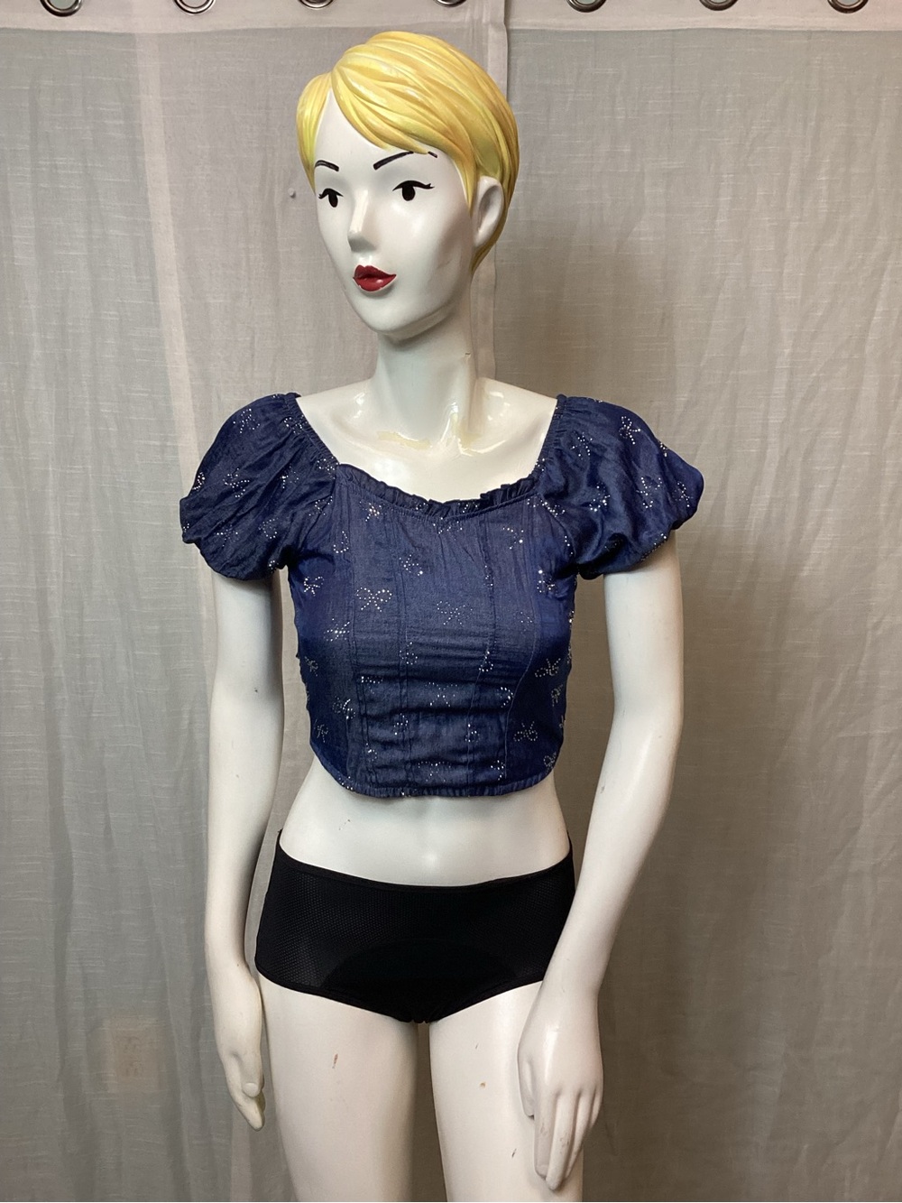 NWT FBZ Puff-Sleeve Denim/ Chambray Top- Tween; Size: XL